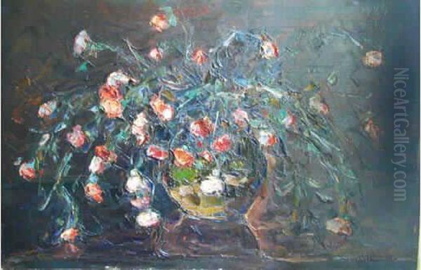 Roses Dans Un Vase Oil Painting by Vladimir De Terlikowski