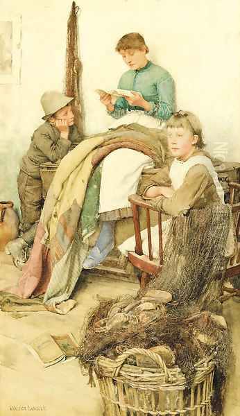 An Interesting Story Oil Painting by Walter Langley