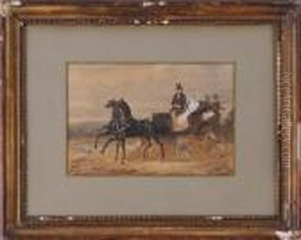 Two-horse Carriage Oil Painting by Henri De Toulouse-Lautrec