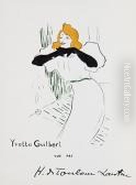 Yvette Guilbert Vue Par Toulouse- Lautrec Oil Painting by Henri De Toulouse-Lautrec