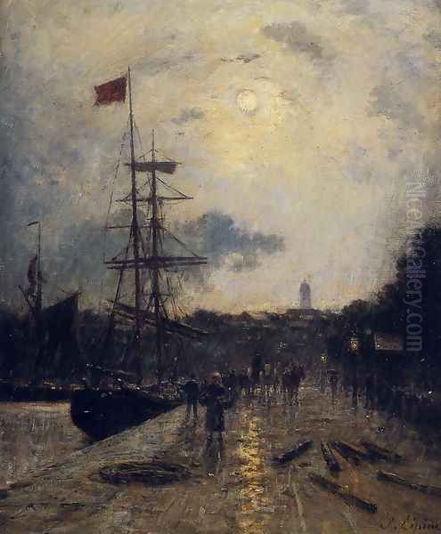 A Quay at Caen Oil Painting by Stanislas Lepine