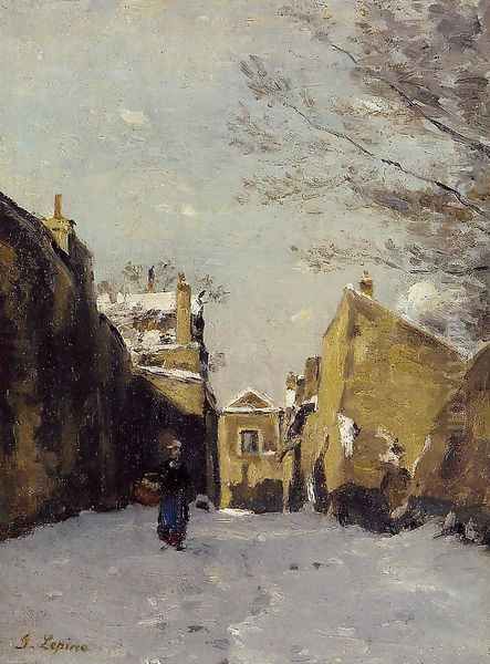 Street in Montmartre, Snow Effect Oil Painting by Stanislas Lepine