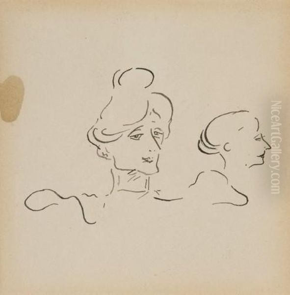 Deux Tetes De Femmes Oil Painting by Henri De Toulouse-Lautrec