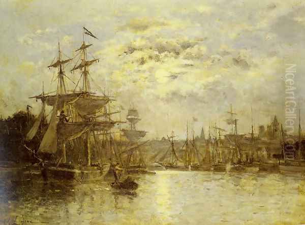 Bassin a Caen. Effet de lune Oil Painting by Stanislas Lepine