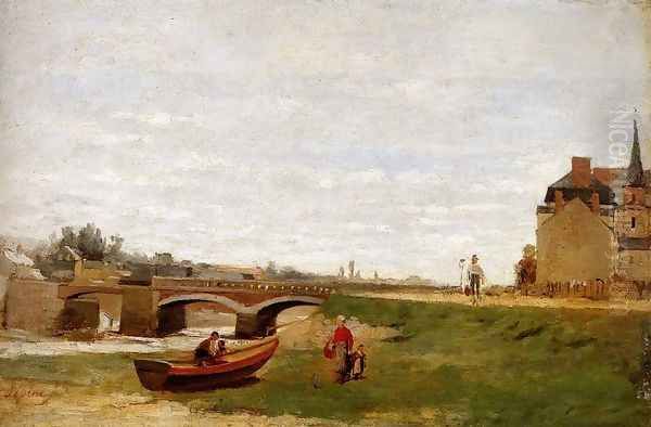 Landscape with a Bridge Oil Painting by Stanislas Lepine