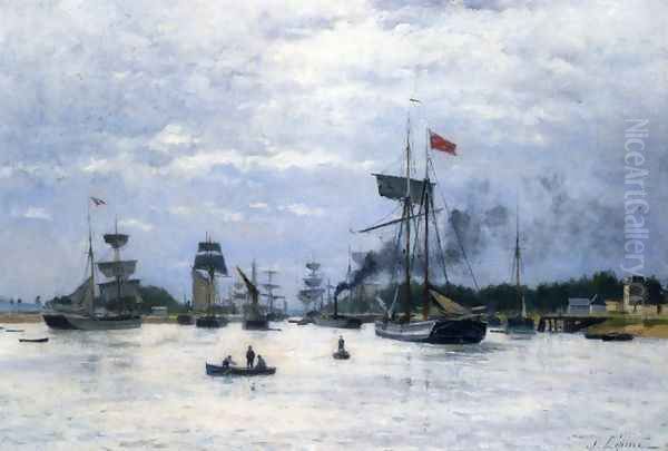 Ships in Port Oil Painting by Stanislas Lepine