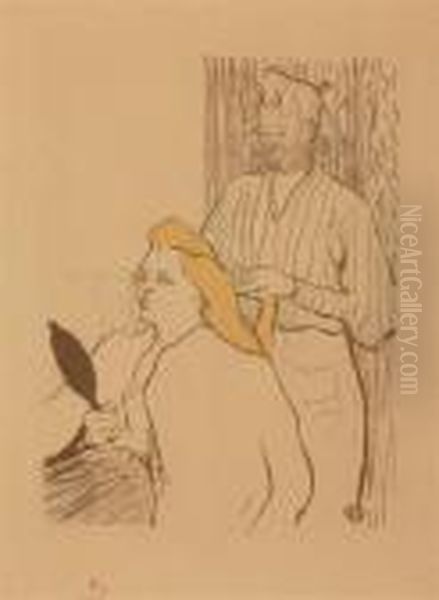 Le Coiffeur--programme Du Theatre Libre Oil Painting by Henri De Toulouse-Lautrec