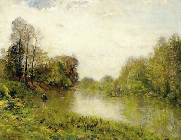 The Marne at Charenton, A Fisherman Oil Painting by Stanislas Lepine