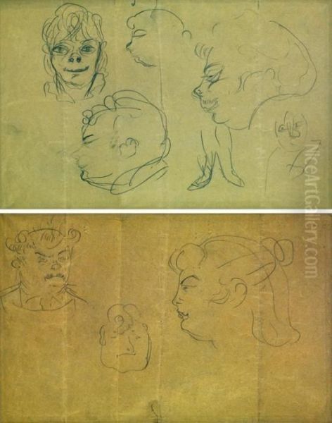 Tetes De Femmes Et Tetes D'hommes Oil Painting by Henri De Toulouse-Lautrec