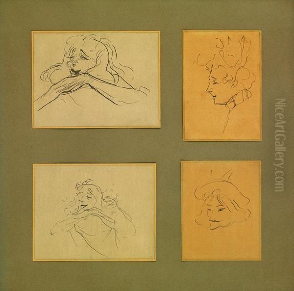 Quatre Portraits Dans Un Meme Encadrement Oil Painting by Henri De Toulouse-Lautrec