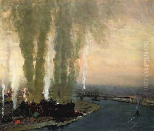 Roundhouse at High Bridge Oil Painting by George Luks