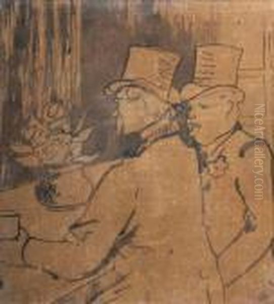 Dandys Accoudes Au Bar Oil Painting by Henri De Toulouse-Lautrec