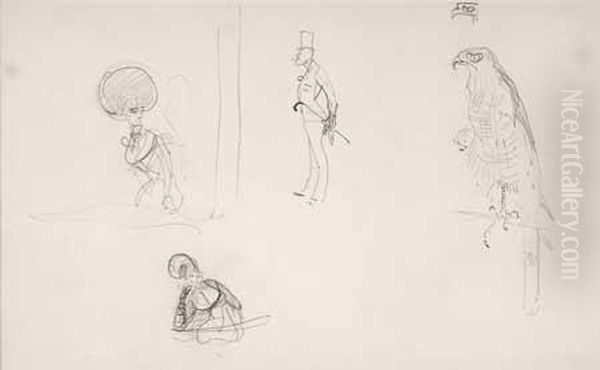 Double-sided Drawing: Portrait Studies And Study Of Afalcon Oil Painting by Henri De Toulouse-Lautrec