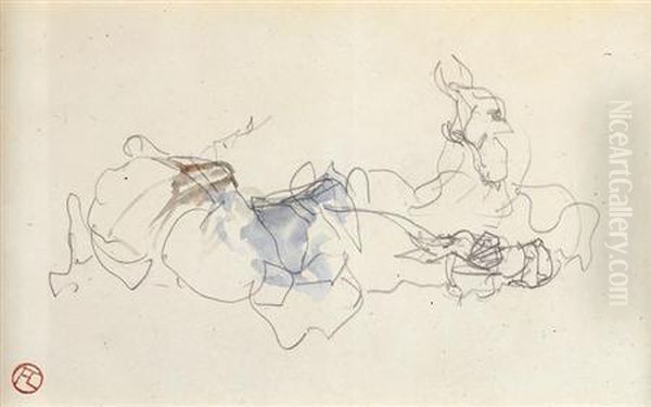 French, - Reclininghorses Oil Painting by Henri De Toulouse-Lautrec