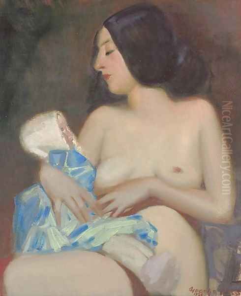 Woman and Doll Oil Painting by George Luks