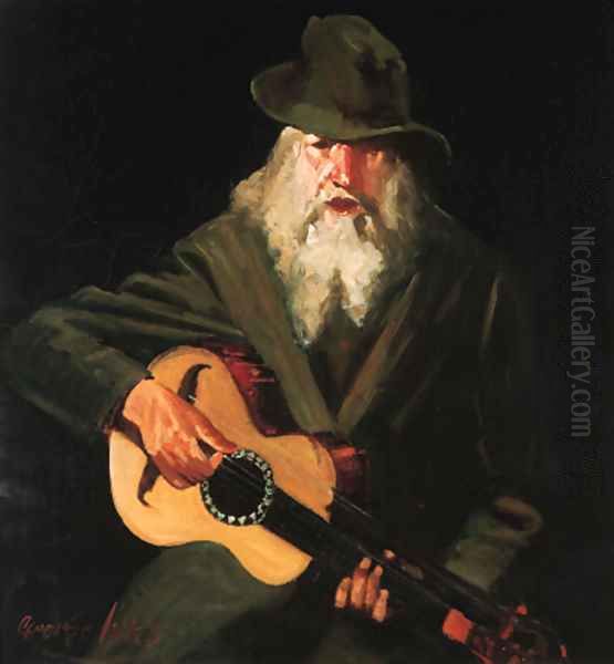 Hobo Musician Oil Painting by George Luks