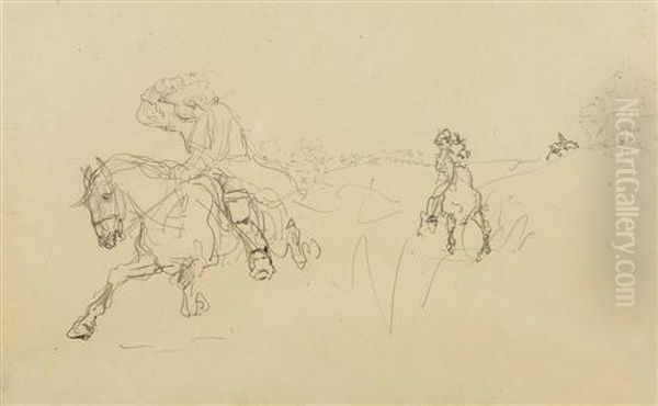 Cavaliers (recto). Cheval A L'ecurie (verso). 1882. Oil Painting by Henri De Toulouse-Lautrec