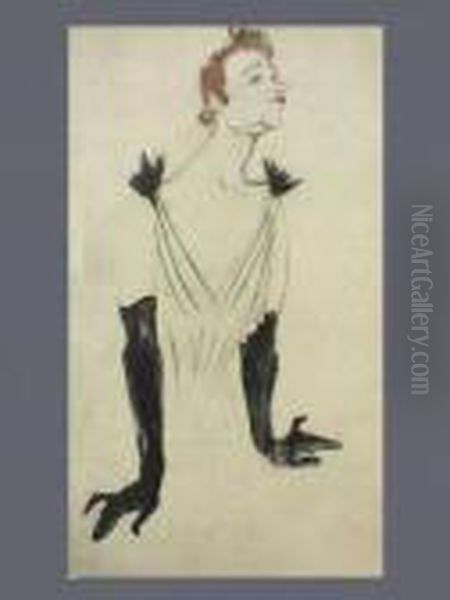 Henri De Yvette Guilbert Oil Painting by Henri De Toulouse-Lautrec