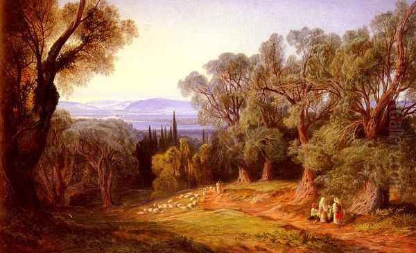 Corfu and the Albanian Mountains Oil Painting by Edward Lear