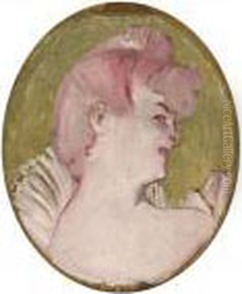 Portrait De Femme (medaillon 
Pour La Decoration Du Salon De La Maison De La Rue D'amboise, Paris) Oil Painting by Henri De Toulouse-Lautrec