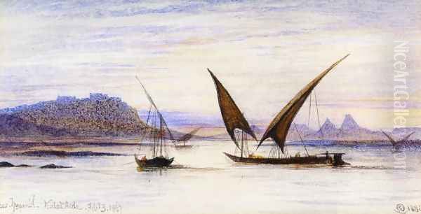 Feluccas on the Nile near Abu-Simbel Oil Painting by Edward Lear