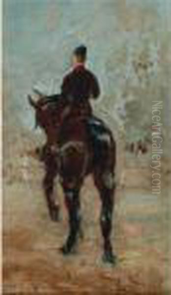 Artilleur A Cheval, Vue De Dos Oil Painting by Henri De Toulouse-Lautrec