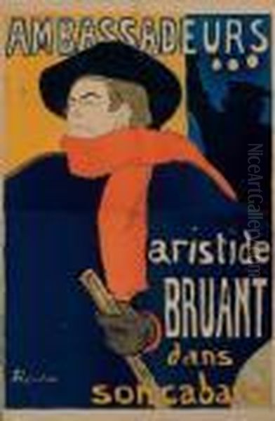 Ambassadeurs: Aristide Bruant (d. 343; W. P4; Adr. 3) Oil Painting by Henri De Toulouse-Lautrec