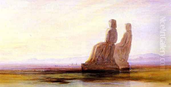 The Plain Of Thebes With Two Colossi Oil Painting by Edward Lear