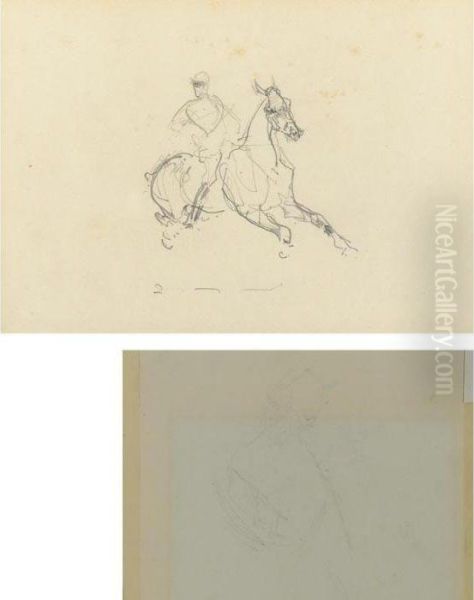 Cavalier (recto) And Silhouette (verso): A Double-sided Drawing Oil Painting by Henri De Toulouse-Lautrec