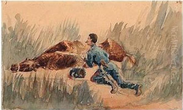 Manoeuvre De Cavalerie (recto); Paysan Assis (verso) Oil Painting by Henri De Toulouse-Lautrec