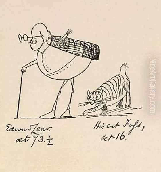 Edward Lear Aged 73 and a Half and His Cat Foss Aged 16 Oil Painting by Edward Lear