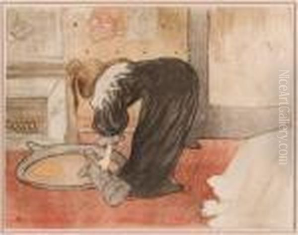 Femme Au Tub: Le Tub From 'elles' Oil Painting by Henri De Toulouse-Lautrec