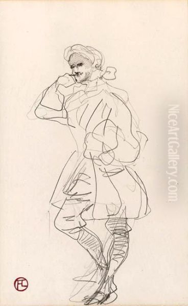 Un Marquis (recto); And Cavaliers (verso) Oil Painting by Henri De Toulouse-Lautrec