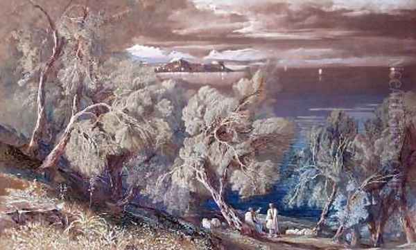 Corfu from the Village of Ascension Oil Painting by Edward Lear