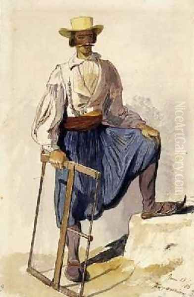 Greek Woodcutter Oil Painting by Edward Lear