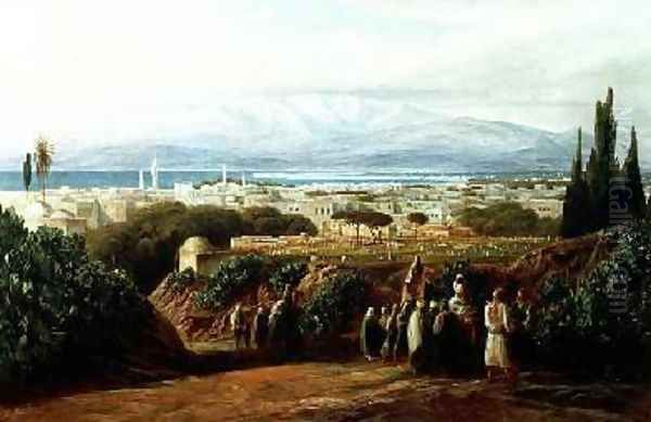 City with cemetery Oil Painting by Edward Lear