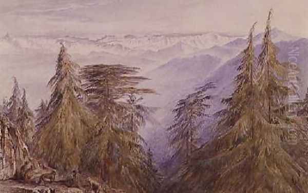 Monkeys on a crag near Simla North India Oil Painting by Edward Lear