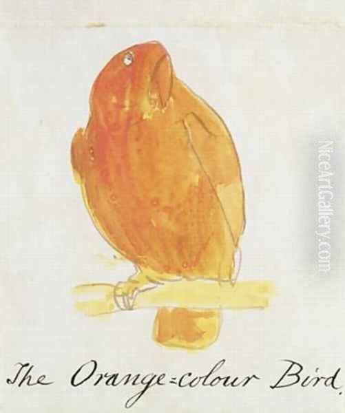 The Orange Colour Bird Oil Painting by Edward Lear