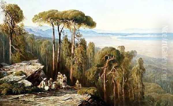 Travellers in a wood Oil Painting by Edward Lear