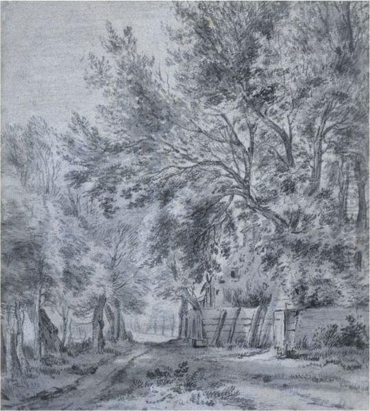 Wooded Landscape With A Path By Cottages Oil Painting by Simon De Vlieger