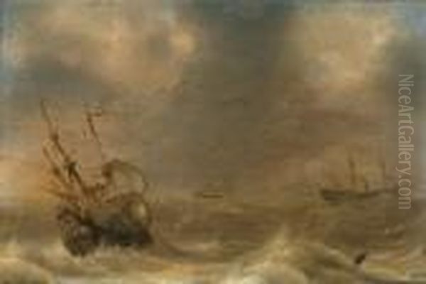 Mare In Tempesta Con Navi Oil Painting by Simon De Vlieger