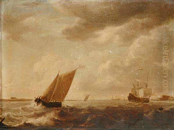 Ships At Sea Oil Painting by Simon De Vlieger