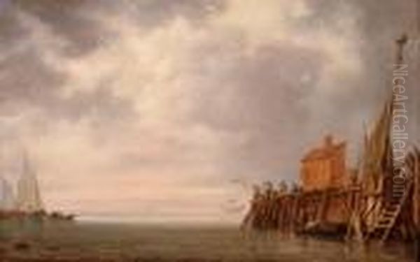 The Entrance To A Harbor Oil Painting by Simon De Vlieger