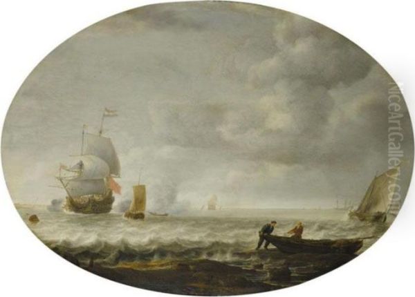 Fishermen Oil Painting by Simon De Vlieger