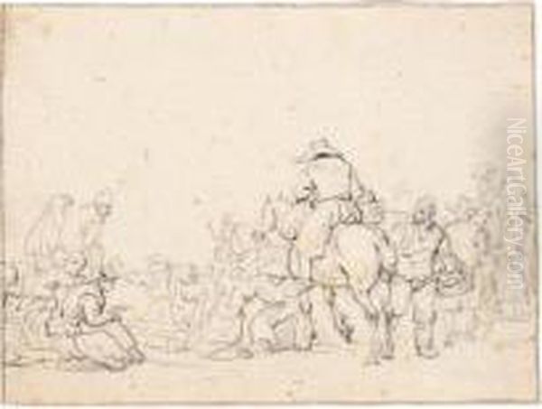 Peasants Packing Barrels Of Fish by Simon De Vlieger