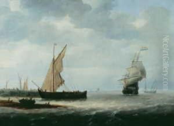 Schiffe Vor Der Hafeneinfahrt Oil Painting by Simon De Vlieger