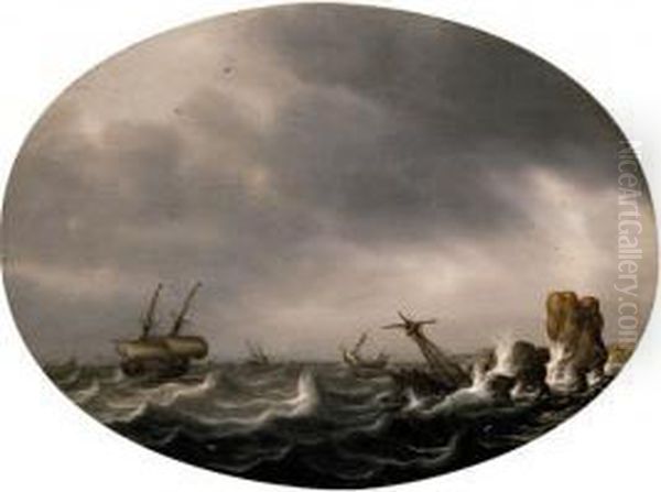 Stormy Sea Oil Painting by Simon De Vlieger