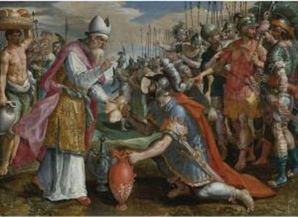 Abraham And Melchizedek Oil Painting by Maarten de Vos