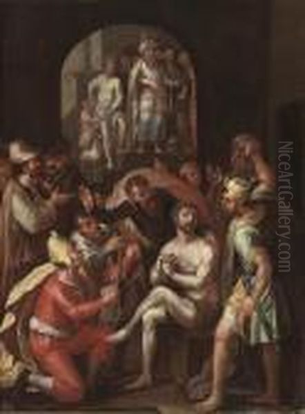 The Mocking Of Christ Oil Painting by Maarten de Vos