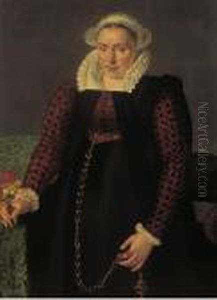 Ritratto Di Gentildonna Con Fiori In Mano Oil Painting by Maarten de Vos